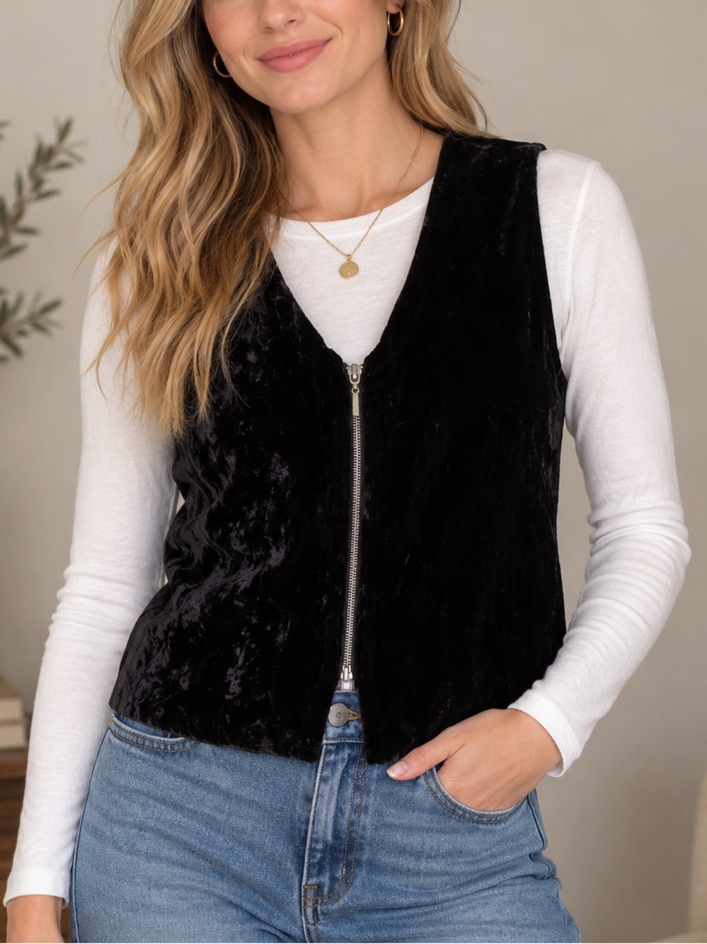 🇨🇦 Vintage Sport Collection Black Velvet Zip Front Vest Lined Made in Canada Med